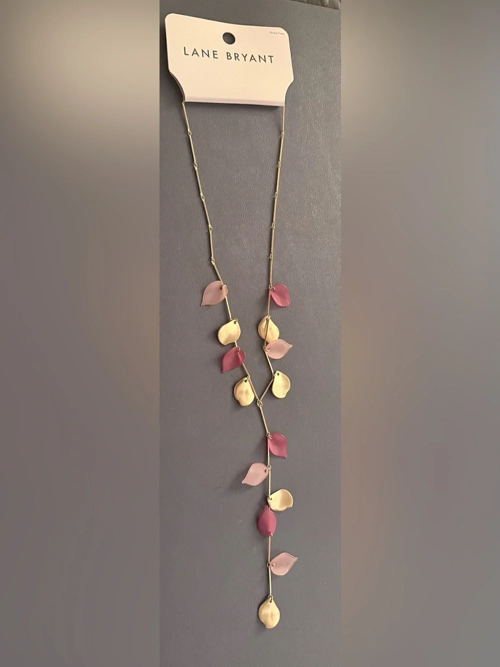 Lane Bryant Gold-Tone Petal Y Necklace with Pink and Blush Leaf Charms
